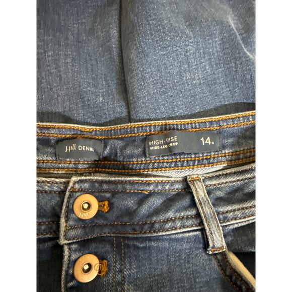J. Jill Women's High Rise Wide Leg Cropped Denim Jeans Button Fly Size 14 Blue - Picture 6 of 6